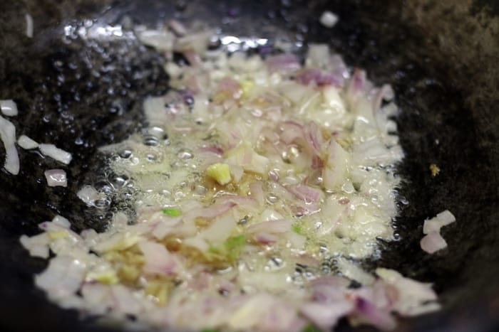 sautéing onions, ginger garlic in oil