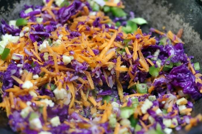 stir frying vegetables for momos filling