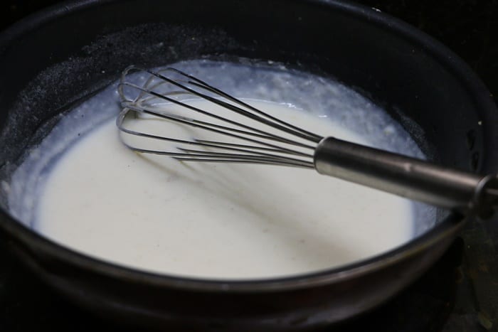 Cold milk added for making bachamel sauce