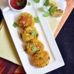 Freshly made peas cutlet served in a white plate with sauce for snacks