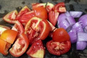 chopped onion and tomato