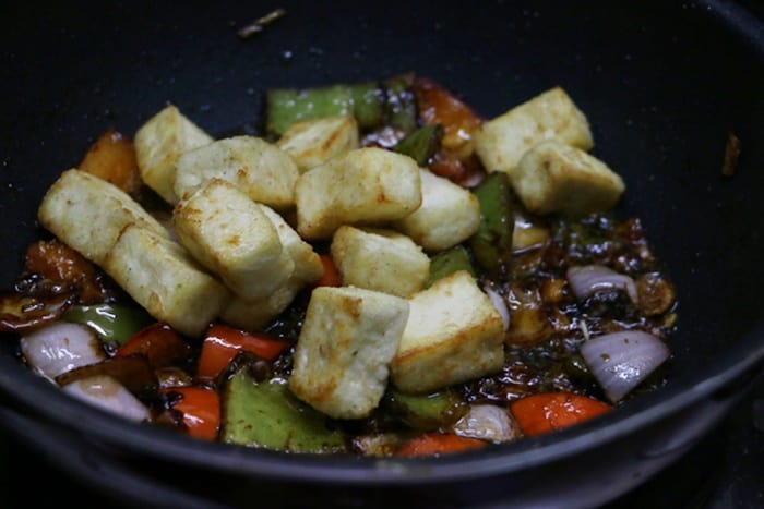 Add paneer cubes and mix well- paneer manchurian recipe