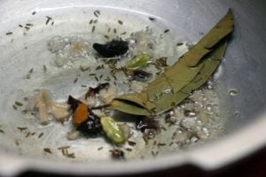 sauteing whole spices for peas pulao