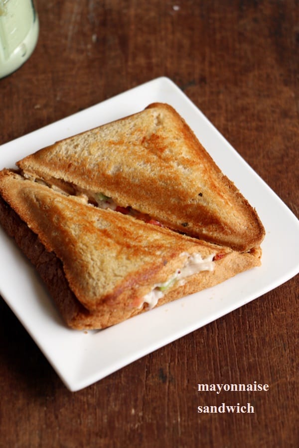 vegetable mayonnaise sandwich toasted in a electric sandwich maker.