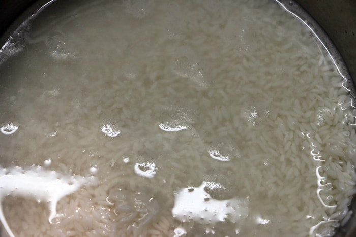 raw rice soaked in water