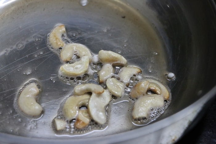 Frying cashews for sabudana kheer recipe