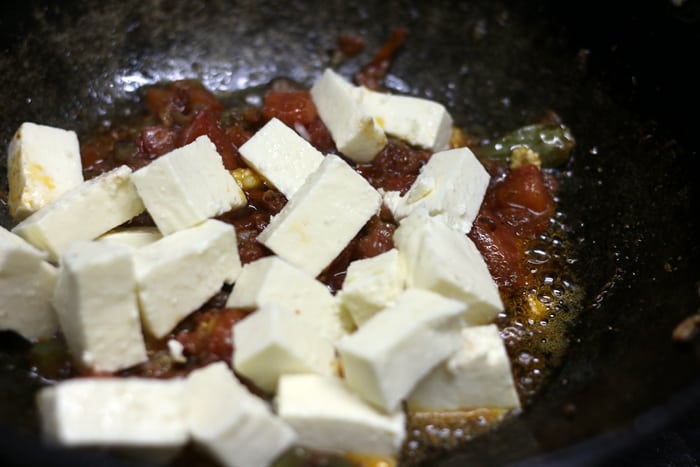 paneer cubes added to cooked onion masala