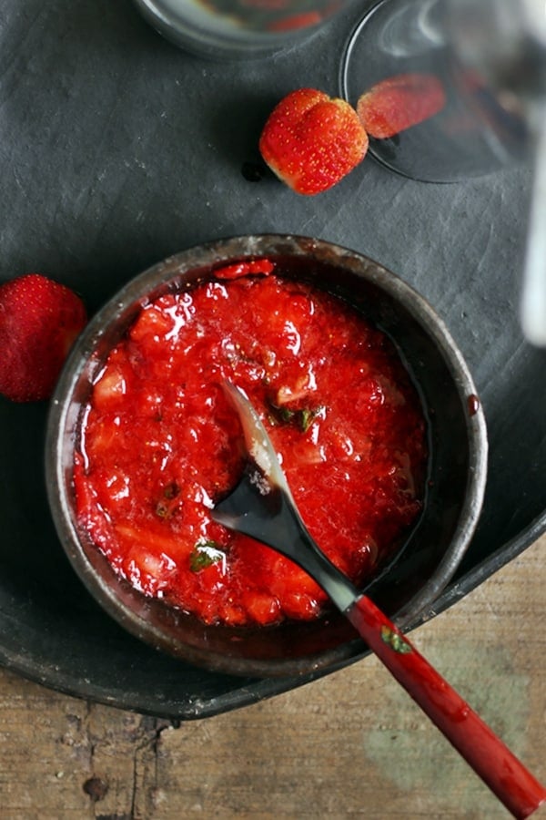 Strawberry macerated in sugar for making strawberry mojito 