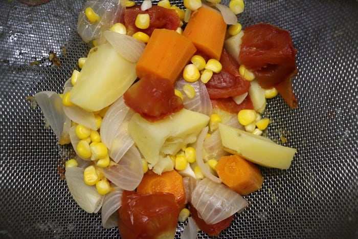 cooked vegetables for soupy pasta