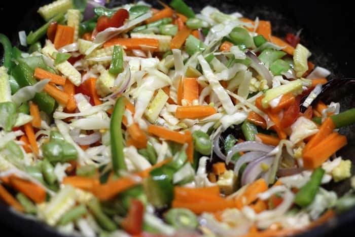 sauteing chopped veggies in sesame oil