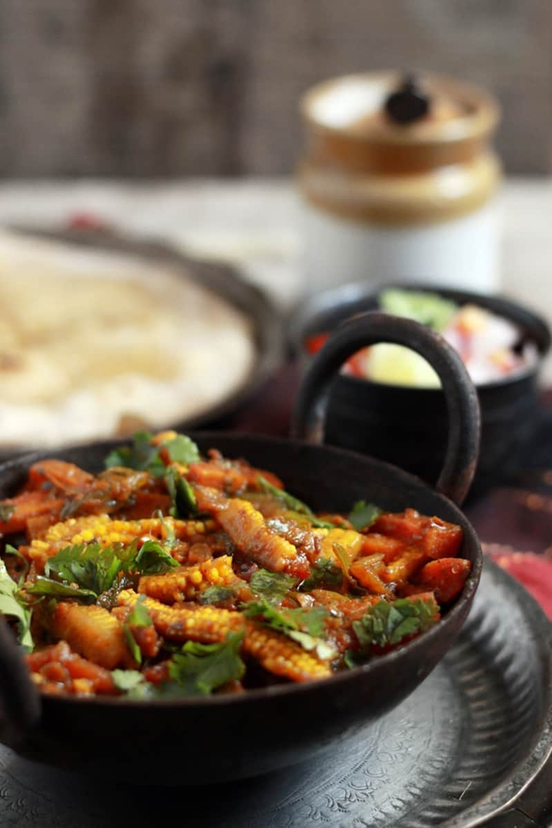 Restaurant style vegetable jalfrezi served with roti for dinner