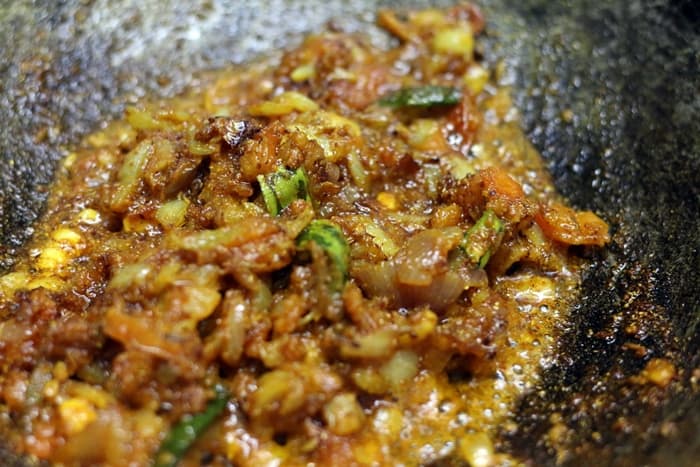 Fried onion tomato masala for making vegetable jalfrezi recipe