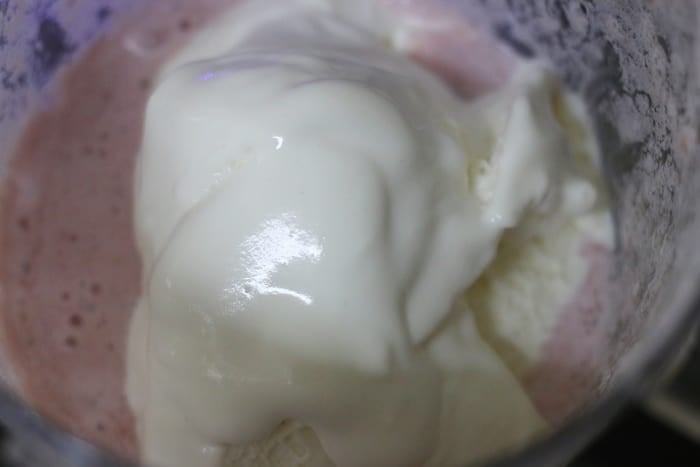 ice cream added to blended milkshake ingredients