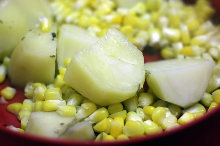 boiled potatoes and corn for making corn cutlet recipe