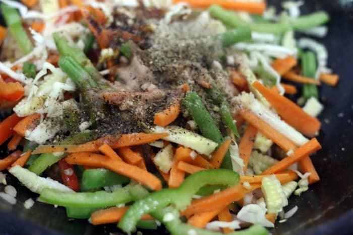 salt & pepper added to stir fried vegetables