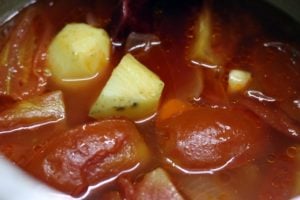 pressure cooked tomatoes, onions and potatoes for soup