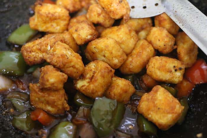crispy paneer tossed in sauce for making chilli paneer recipe