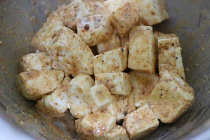 batter coated paneer cubes