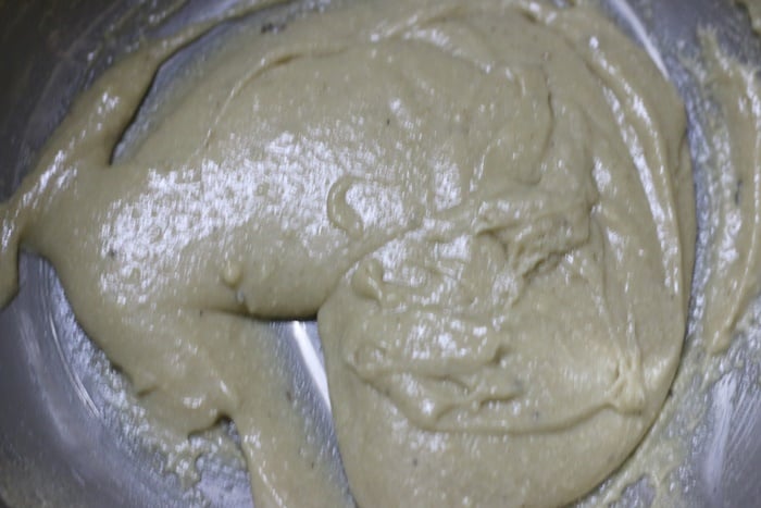 Thick smooth cashew mixture ready to make katli after cooking for 10 minutes.
