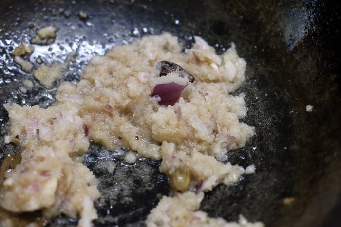 sauteing onion for malai kofta curry