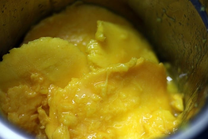 mango chunks in a mixer jar