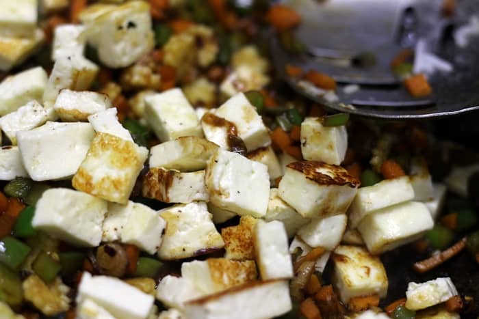 toasted paneer cubes added to vegetables