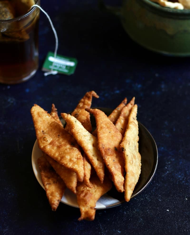 Fried namak pare served for snack with tea