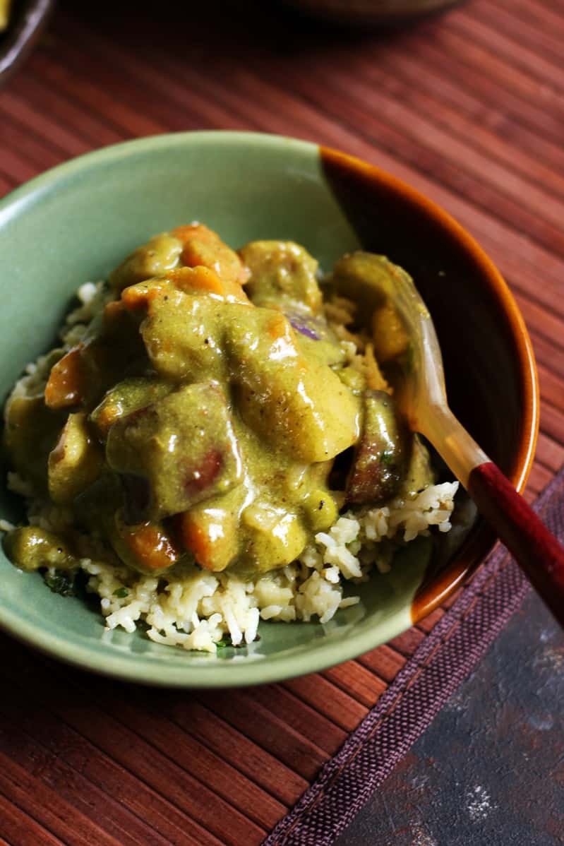 thai green curry served with rice