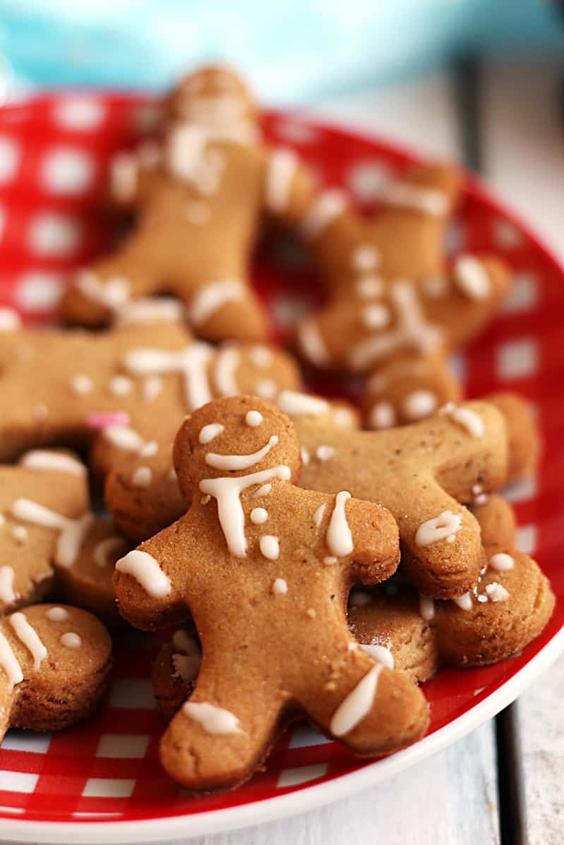 eggless gingerbread man cookies with eggless royal icing.