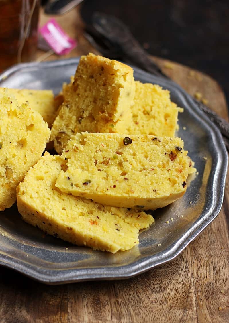 slices of mawa cake ready to serve