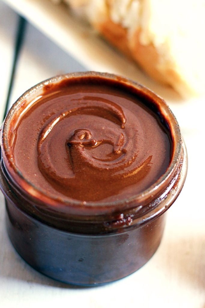 Homemade nutella in a glass jar