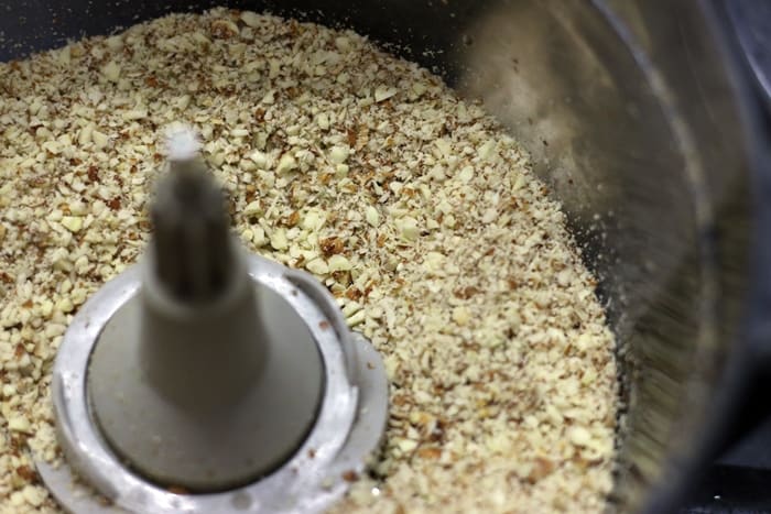 powdered hazelnuts in a food processor