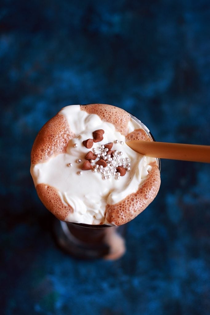 Closeup shot of thick chocolate shake