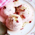 Three scoops of homemade rose ice cream