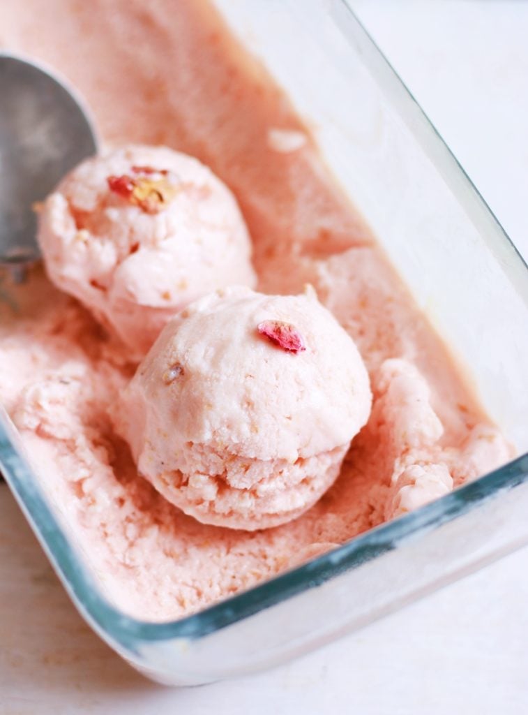 rose ice cream scooped out