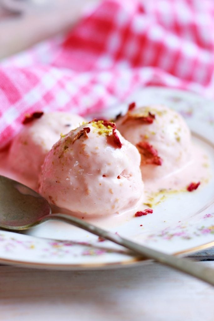 closeup shot of rose ice cream