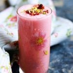 Gulkand lassi recipe is an excellent and delicious Indian summer drink that you can make it flat 5 minutes, tastes so good with subtle flavor from gulkand (rose preserve), slightly tangy from yogurt along with flavor of cardamom.