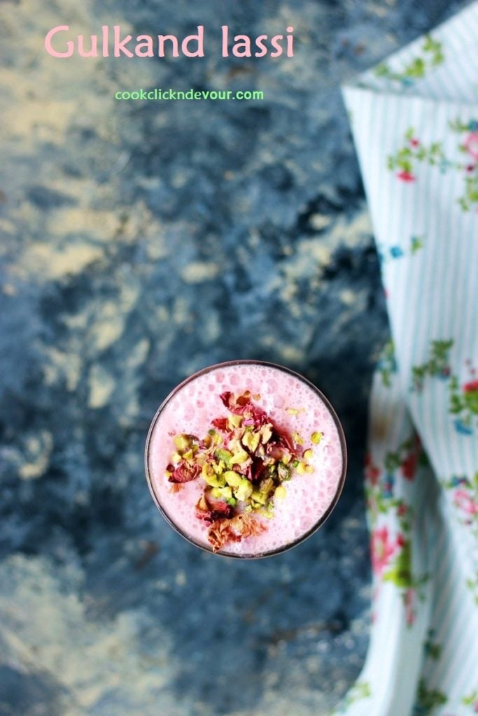 Overhead shot of healthy gulkand lassi