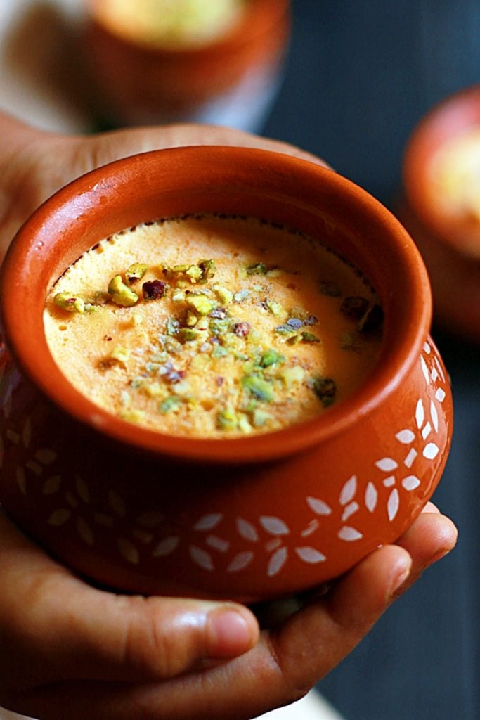 closeup shot of mango kulfi in matka