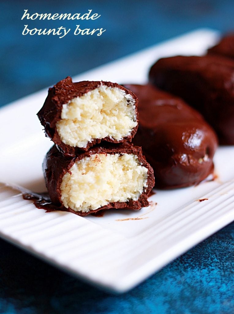 Closeup shot of homemade bounty bars served for snack