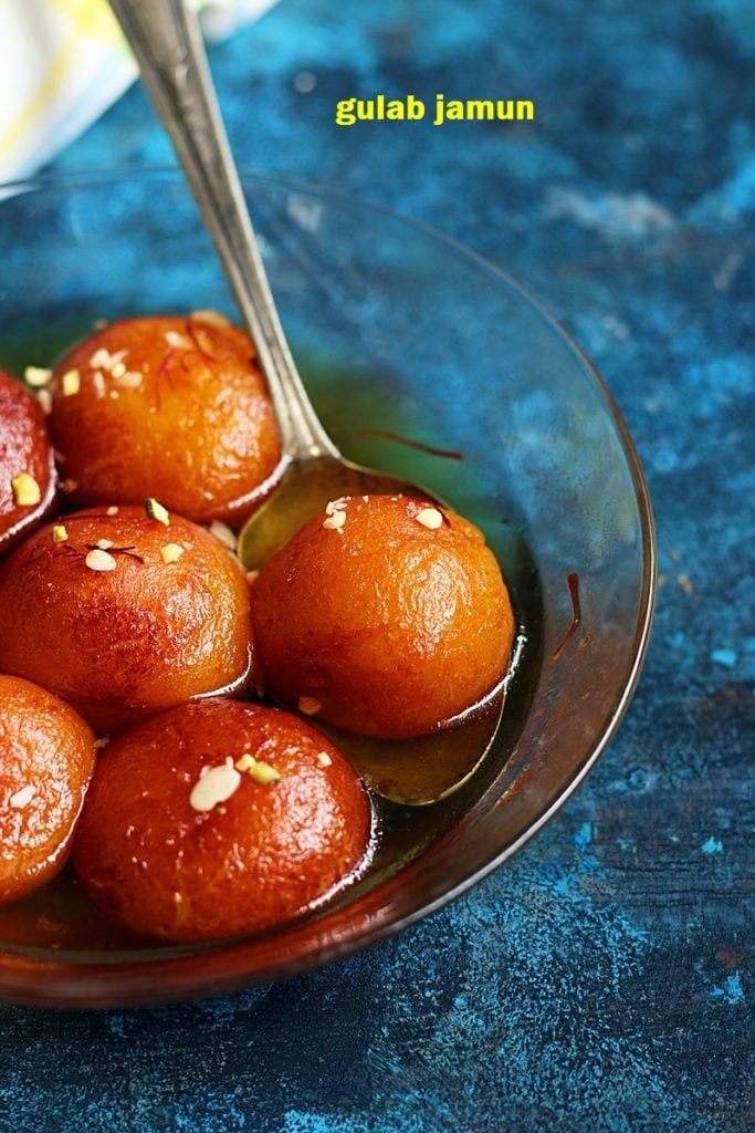 homemade gulab jamuns with khoya served 