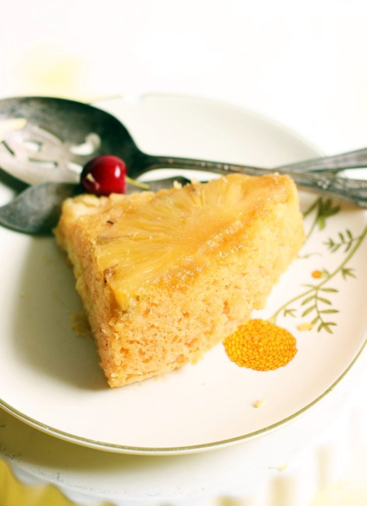 eggless pineapple upside down cake slice