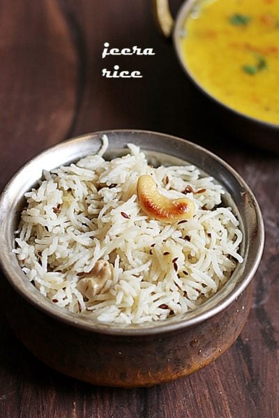 jeera rice recipe- Fluffy and flavorful jeera rice served with Indian dal fry