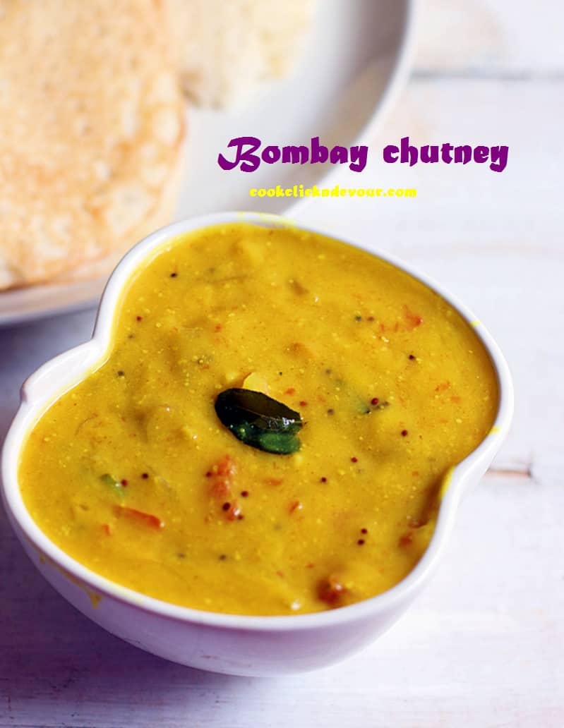 Besan chutney or bombay chutney served in a ceramic bowl