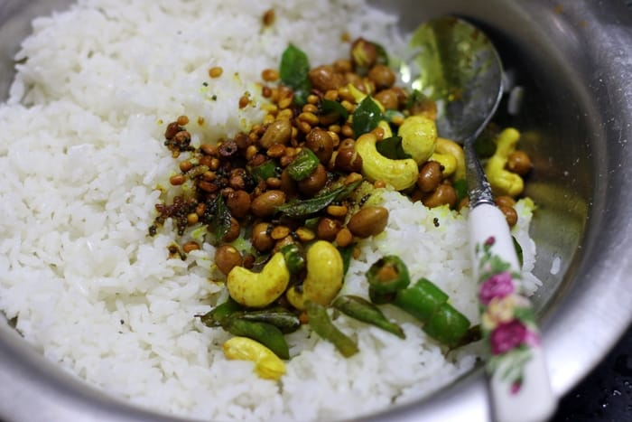 rice tossed with tempering ingredients