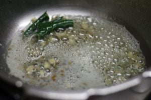 sautéing green chilies and ginger garlic