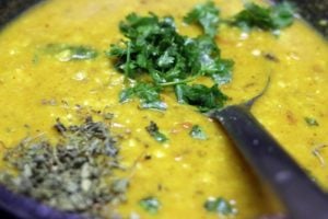 moong dal simmering with coriander leaves