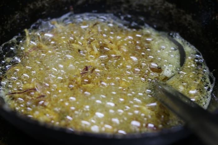 deep frying onion pakora