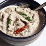 Peanut chutney served in a ceramic bowl