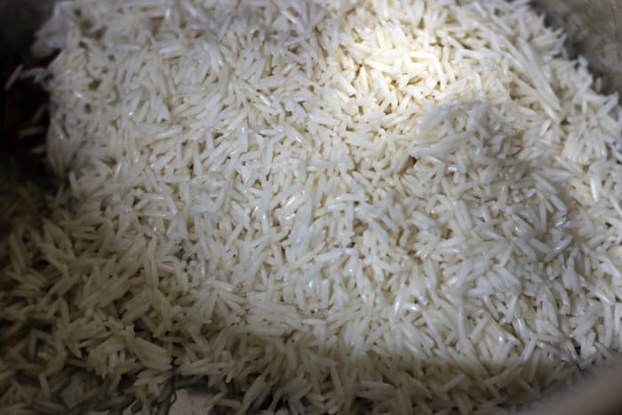 soaked and drained rice added